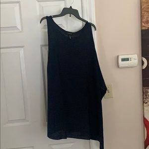 Navy blue asymmetric slip dress.